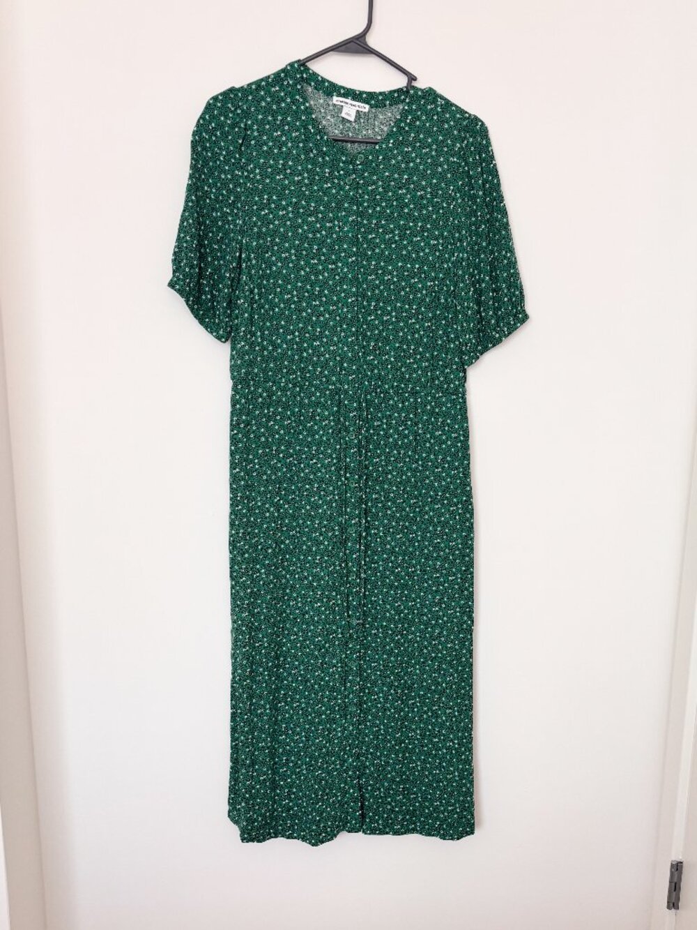 Amazon Essentials Green Floral Button Front Midi Dress Small Cottagecore